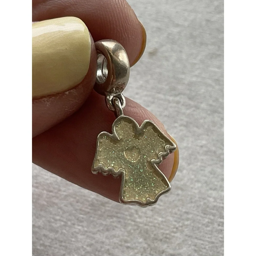 retired Pandora Snow Angel Glitter Enamel Dangle Charm ALE 925 Sterling Silver
